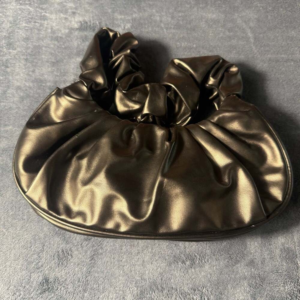 Metallic Bronze Ruched Faux Leather Clutch Hobo Bag